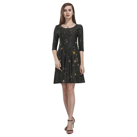 Galaxy Dress Night Sky Print Black Space Star Constellation Fantasy Party Handmade Celestial Cute Women Half Sleeve Skater Cocktail Dress Etsy Israel