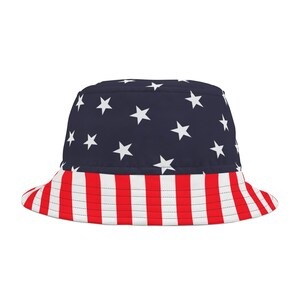 American Flag Bucket Cap Hat, Stars Stripes Red White Blue  display picture 1