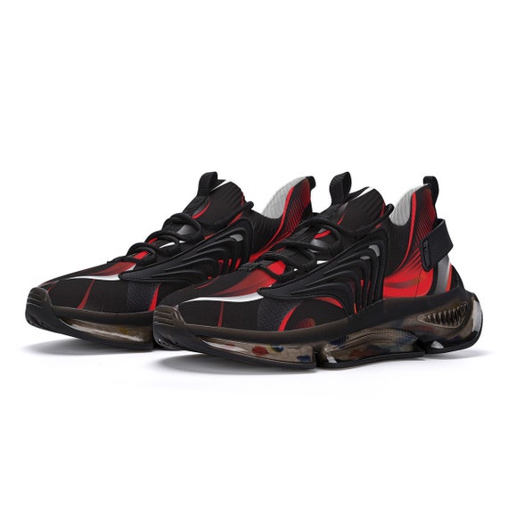 Red and Black Mens Air Cushion Sneakers, Breathable Mesh  display picture 1
