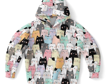 Cats Kids Pullover Hoodie, Cute Kittens Girls Boy Toddler Youth Children Fleece Aesthetic Graphic Cotton Hooded Sweatshirt with Pockets