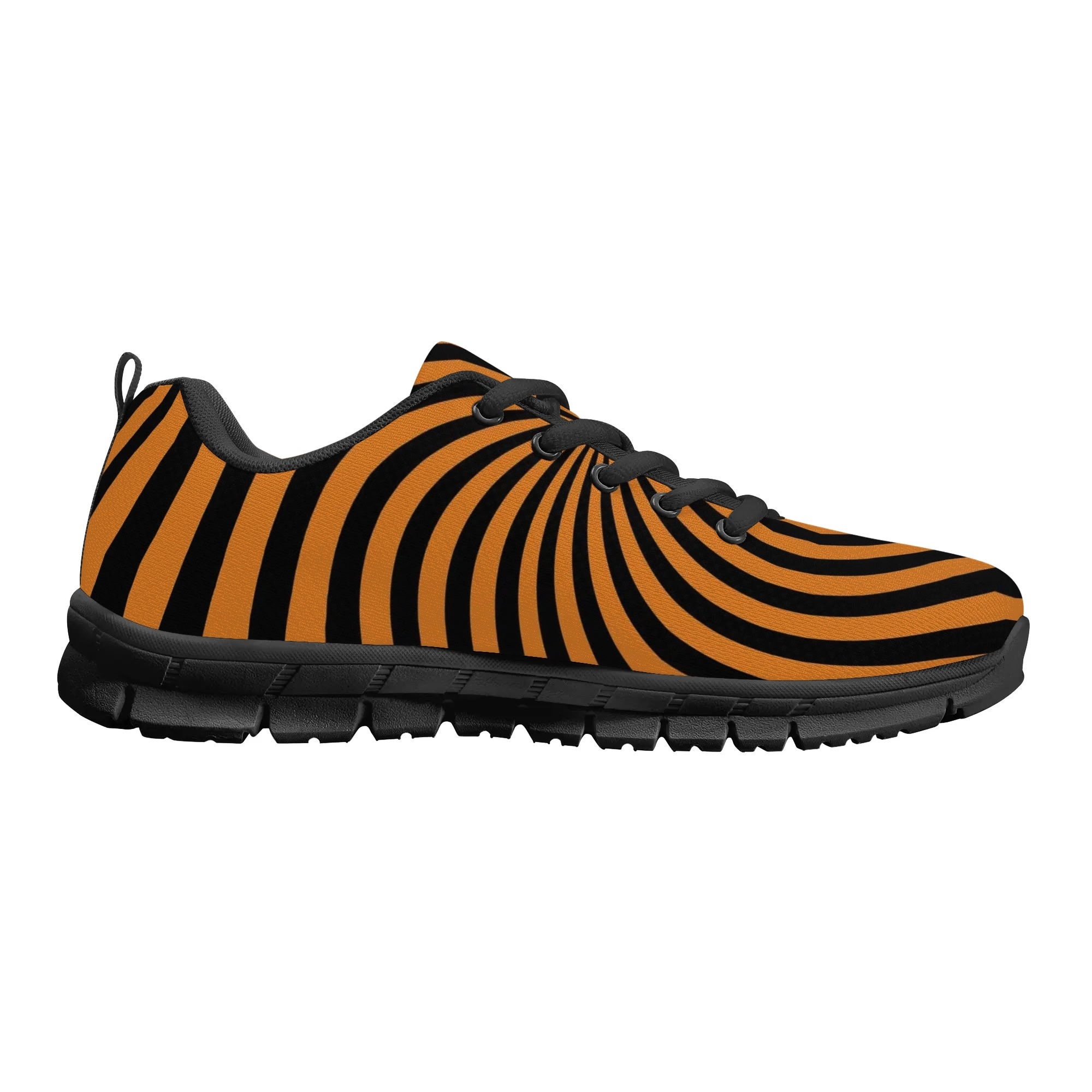 Orange Black Spiral Men Breathable Sneakers, Cool Halloween  display picture 2