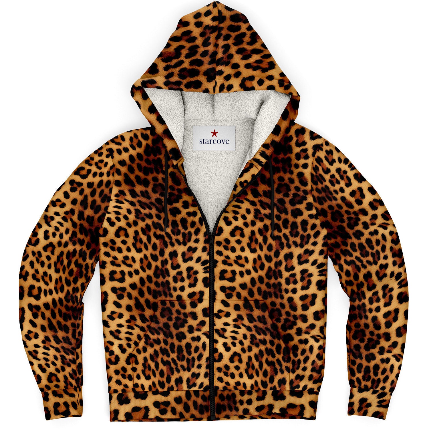 Leopard Zip up Fleece Lined Hoodie, Animal Print Cheetah Leopard Zip up Fleece Lined Hoodie, Animal Print Cheetah