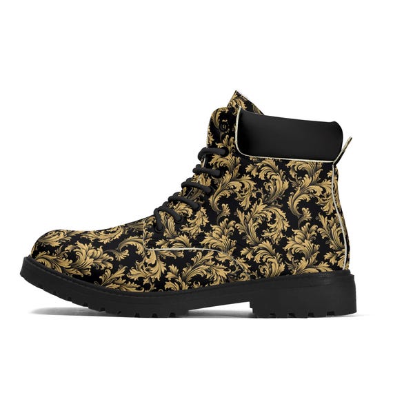Black Gold Men Leather Boots, Baroque Luxury Vegan Lace up Shoes Hiking Festival Ankle Combat Work Winter Waterproof Guys Male - Etsy Black Gold Men Leather Boots, Baroque Luxury Vegan Lace up Shoes Hiking Festival Ankle Combat Work Winter Waterproof Guys Male - Etsy