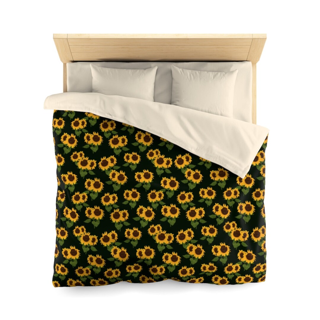 Sunflower Duvet Cover, Yellow Flowers Floral Microfiber Full Queen Twin