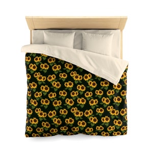 Sunflower Duvet Cover, Yellow Flowers Floral Microfiber Full Queen Twin Unique Vibrant Bed Cover Modern Home Bedding Bedroom Decor