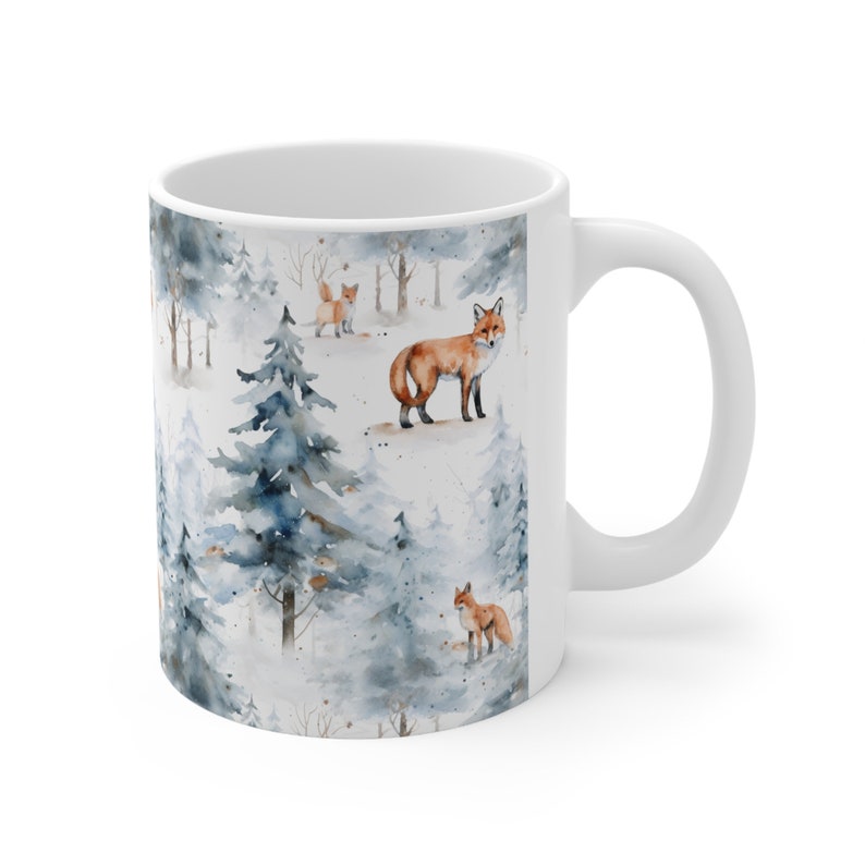 Ingwer Fuchs Kaffeetasse, Winter Landschaft Wald Bäume Woodlands Schnee Niedliche Tier Kunst Keramik Tasse Tee Heiße Schokolade Einzigartige Neuheit Cooles Geschenk Bild 4