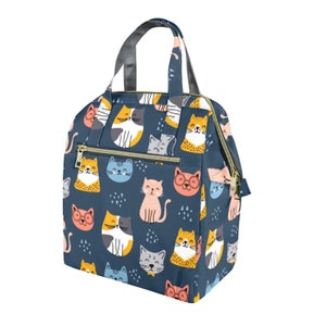 猫の断熱ランチボックスバッグトート、子猫の動物レディースかわいい食品容器大人子供女性ティーン男性学校仕事ハンドバッグオフィス