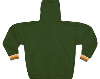 Green 70s Retro Stripe Full Zip up Hoodie, Vintage 1970s