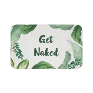 Alfombra de baño "Get Naked", divertida decoración para el suelo del baño, plantas verdes con hojas tropicales, bonita alfombra antideslizante de espuma viscoelástica. imagen 1