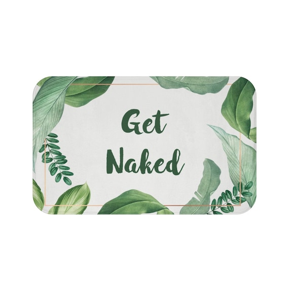 Get Naked Bath Mat, Funny Bathroom Floor Rug Decor, Green Plants Tropical Leaves, Cute Non Slip Memory foam Carpet