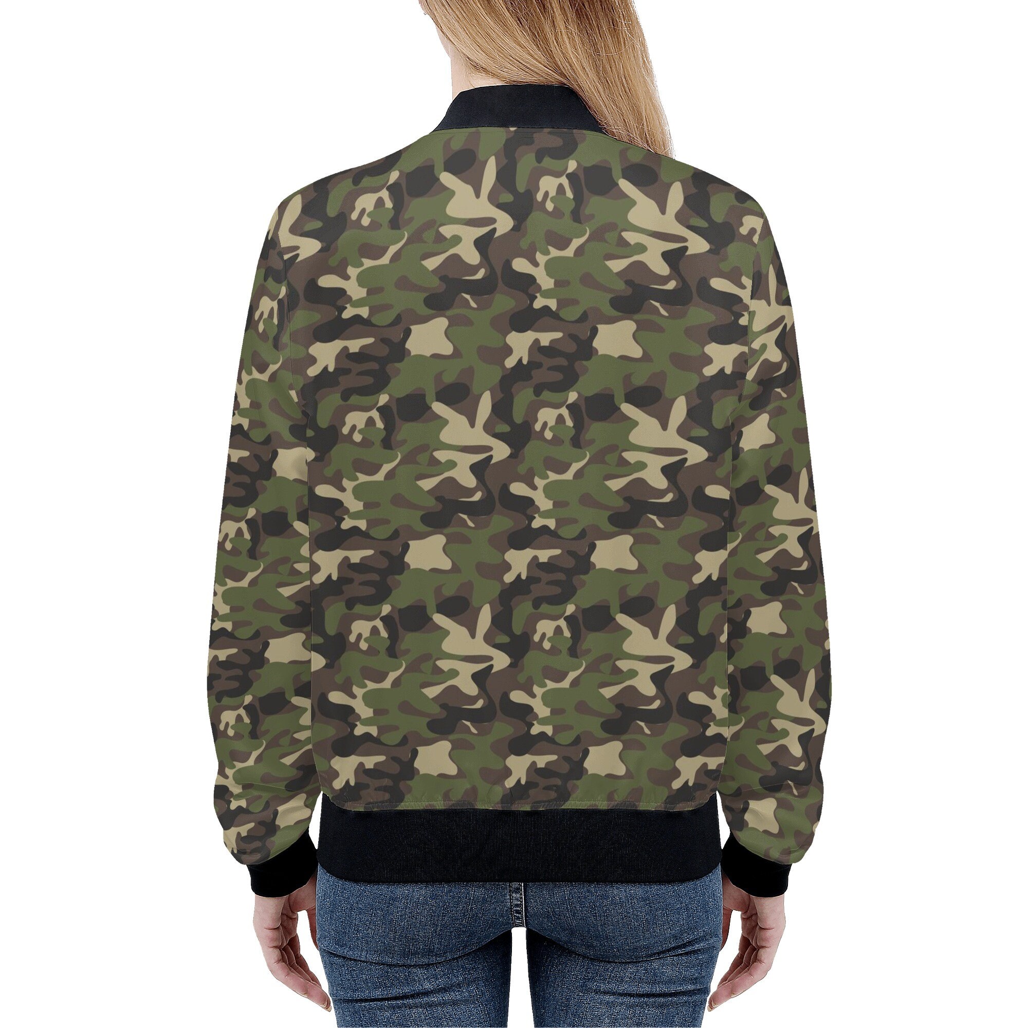 Camo Women's Bomber Jacket, Green Camouflage Streetwear