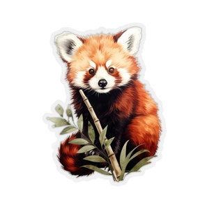 Adesivo de panda vermelho, arte animal de urso, decalque para laptop, garrafa de água fofa, carro, amortecedor à prova d'água, estética, parede cortada transparente