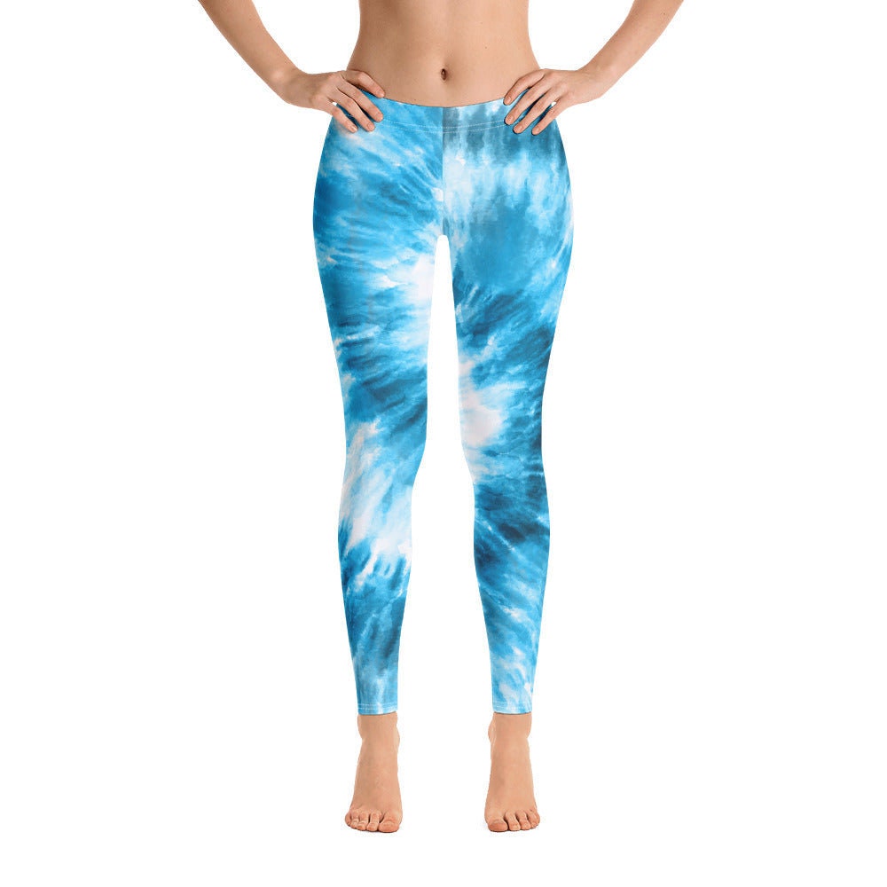 Blue Tie Dye Leggings Women Printed 