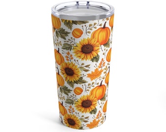 Herbst Becher Edelstahl 20 Unzen Reisebecher Deckel, Kürbis Sonnenblumen Herbst Tasse Flask Vakuum Kaffee Reisender Büro Geschenk Männer Frauen