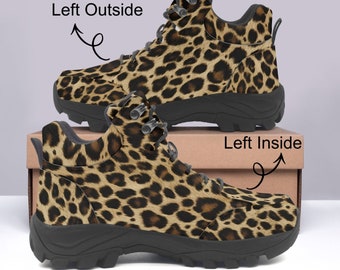 Leopard Print Hiking Leather Boots Animal Cheetah Outdoor Walking Men Women Ladies Guys Lace up Waterproof Rubber Trekking Shoes Black Etsy