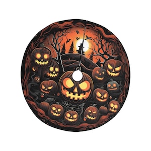 オレンジブラックハロウィンツリースカート、ジャックオーランタンパンプキンクリスマススタンドベースカバーデコレーションデコレーションオールハロウズイブ不気味な不気味なパーティー