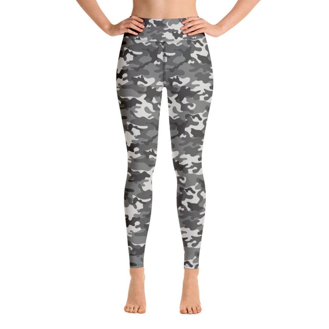 Grey Camo Yoga Leggings Women Camouflage High Waisted Pants Cute