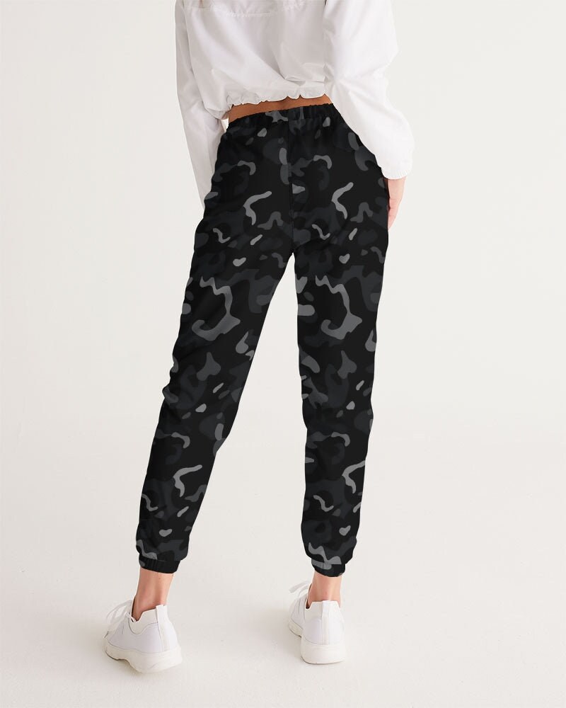 Black Camo Women Track Pants, Grey Camouflage Female Sports