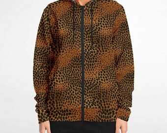 Leopard Print Zip up Hoodie, Animal Cheetah Full Zipper Pocket Men