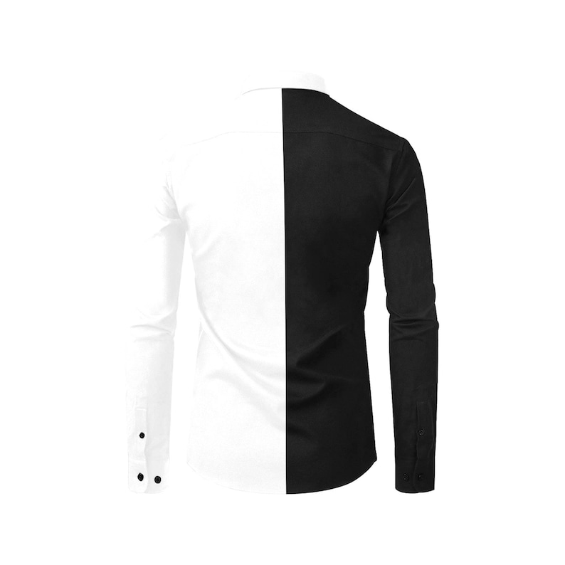 Half Black Half White Long Sleeve Men Button up Shirt Color Etsy