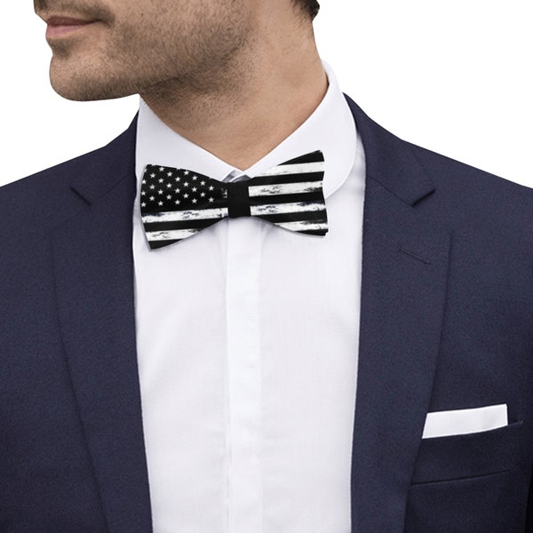 USA American Flag Bow Tie, Distressed Black Design Patriotic Classic Chic Adjustable Bowtie Gift Him Men Tuxedo Groomsmen Necktie Wedding