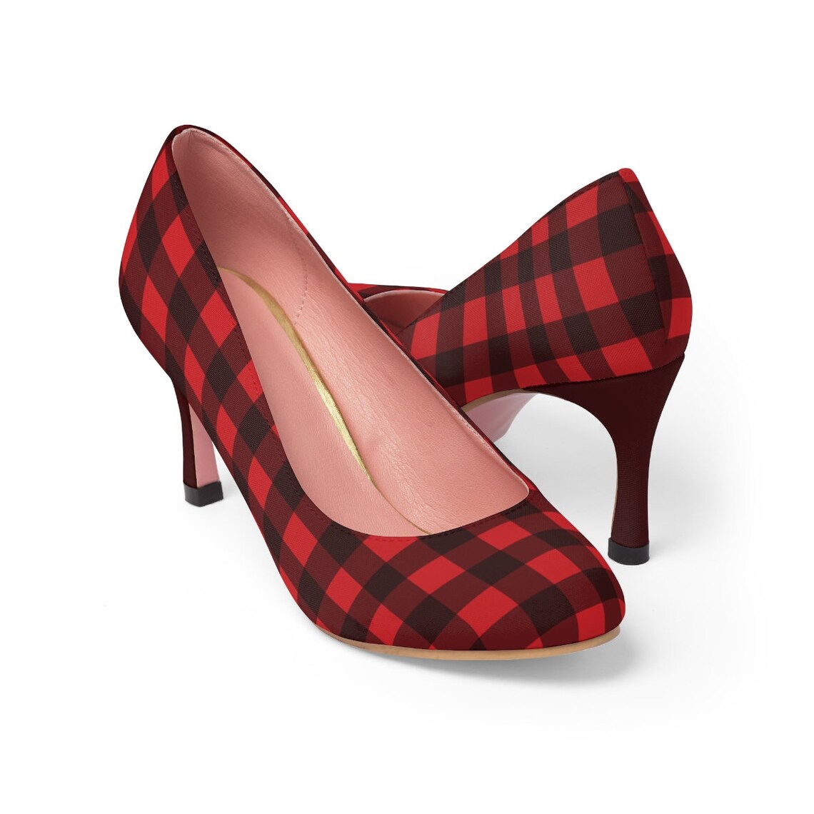 red and black plaid heels
