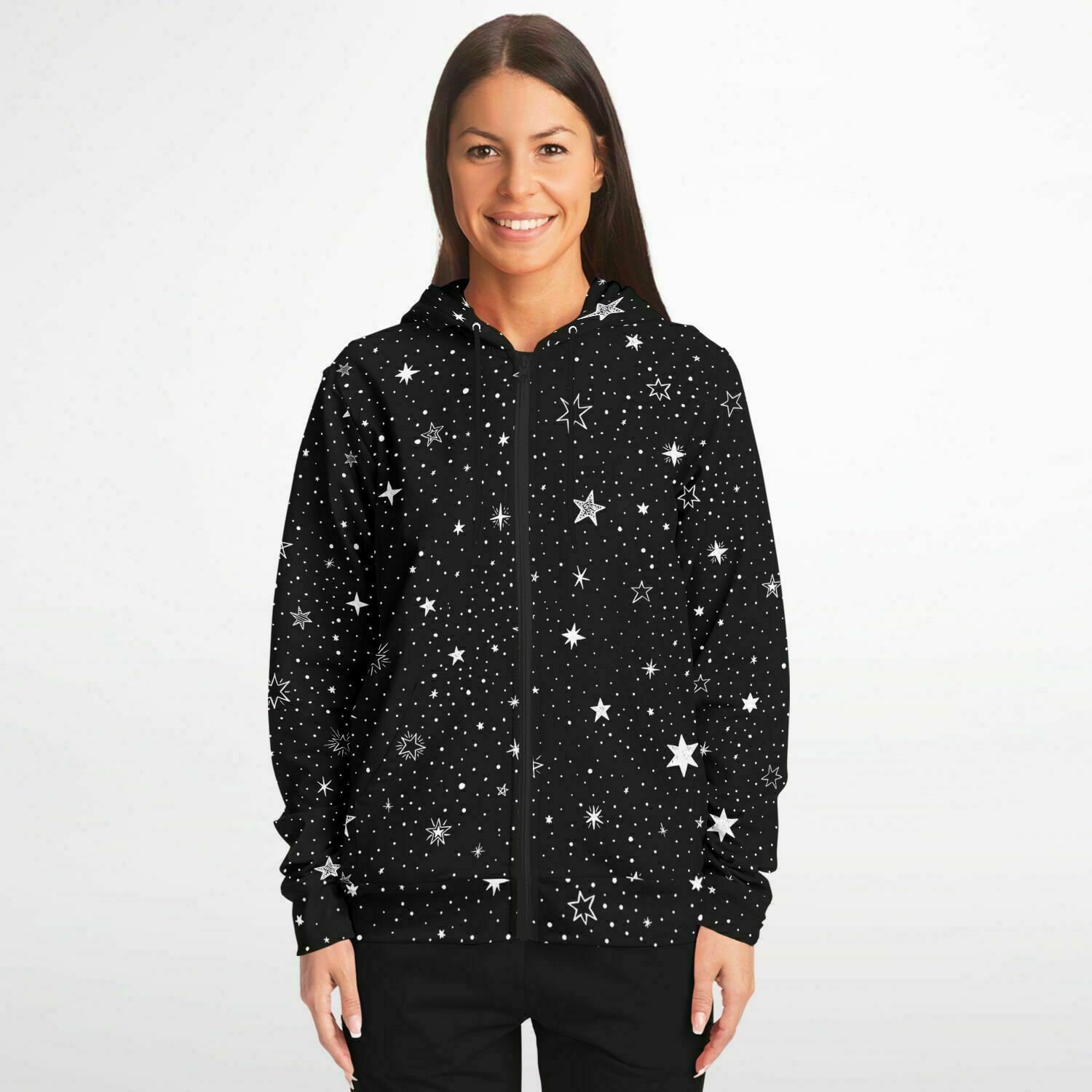 Stars Zip up Hoodie, Black White Space Celestial Galaxy Full