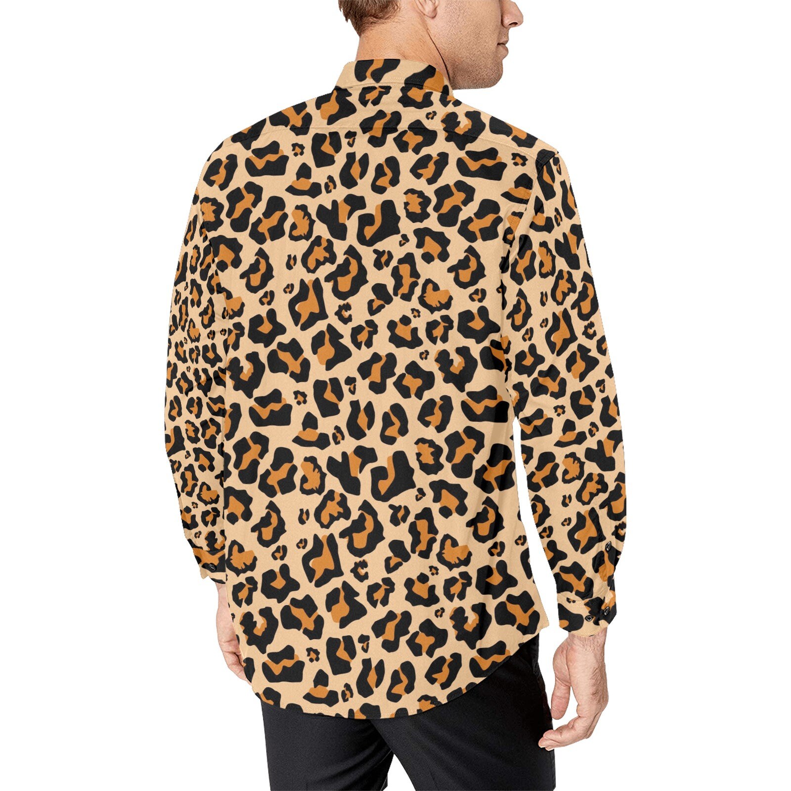 animal print dress shirt men Leopard Men Button up Shirt, Brown Long Sleeve Cheetah Animal Print  Buttoned Down Collar Male Guys Casual Dress Shirt Chest Pocket