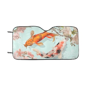 Koi Fish Windshield Sun Shade, Japanese Flower Art Car Accessories Auto Protector Window Visor Screen Cover Decor 55&quot; x 29.53&quot;