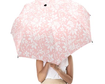 Roze bloemenparaplu, bloemen Golf Anti-UV Semi-automatisch zon strand regenparasol groot compact reizen winddicht designer vintage luxe