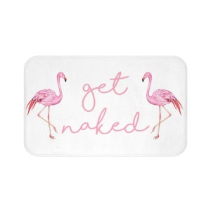 Get Naked Bath Mat, Pink Flamingo White Memory Foam Mat Funny Microfiber Bathroom Small Large Shower Floor Non Slip Washable Rug image 1