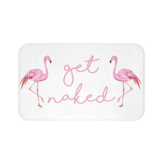 Get Naked Bath Mat, Pink Flamingo White Memory Foam Mat Funny Microfiber Bathroom Small Large Shower Floor Non Slip Washable Rug