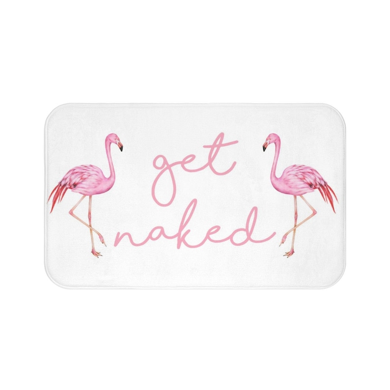 Get Naked Bath Mat, Pink Flamingo White Memory Foam Mat Funny Microfiber Bathroom Small Large Shower Floor Non Slip Washable Rug image 1