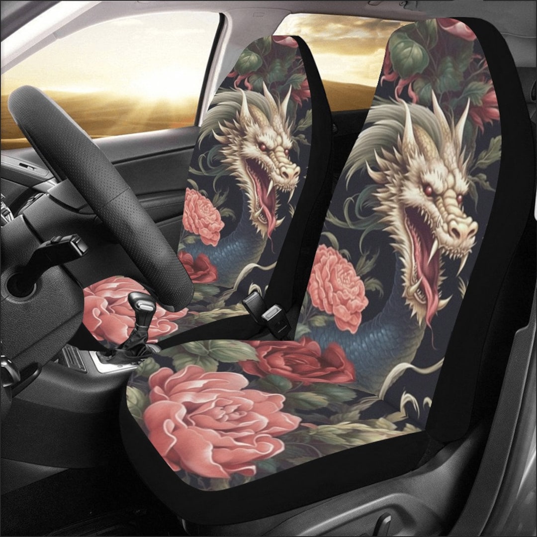 Dragon Car Seat Covers for Vehicle 2 Pc, Flowers Floral Watercolor Cute Front SUV Vans Men Women