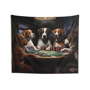 Tapisserie de chiens jouant au poker, cartes amusantes, art mural à suspendre, paysage unique, esthétique, grand et petit décor pour chambre d'homme, dortoir d'université