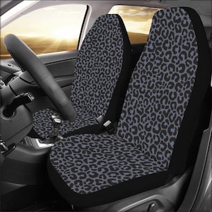 All Black Leopard Car Seat Covers for Vehicle 2 pc, Animal Print Pattern Front Seat Covers Car SUV Gift Her Protector Accessory Decoration