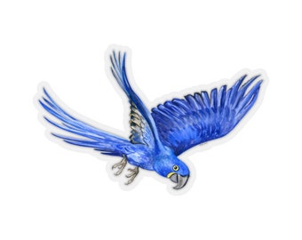 Hyacinth Macaw Parrot Sticker, Blue Tropical Bird Watercolor Laptop Decal Vinyl Cute Waterbottle Tumbler Car Aesthetic Die Cut Wall