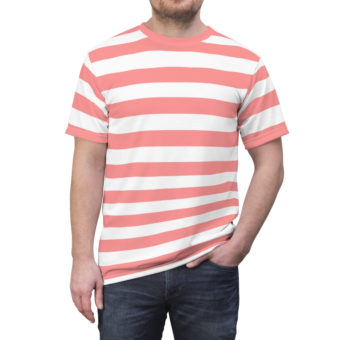 Pink and White Striped Tshirt, Horizontal Bold Stripes Designer — free download