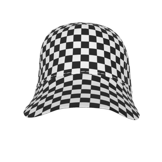 Checkered Baseball Hat Cap, Black White Check Flag Racing  display picture 1