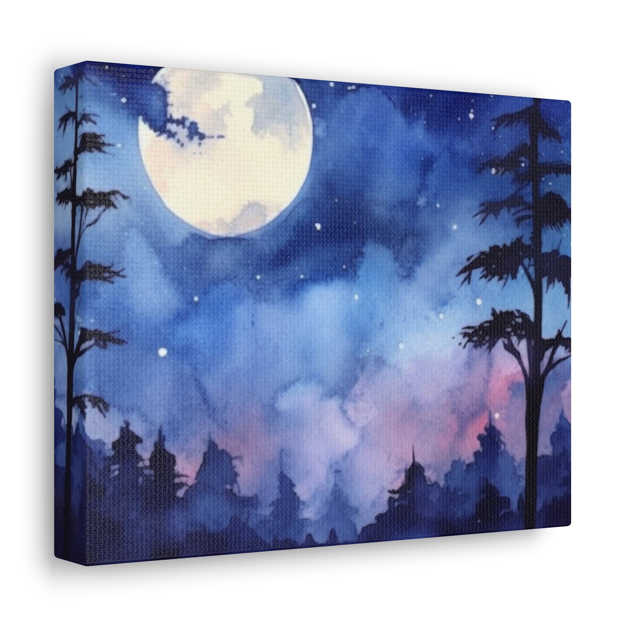 Night Sky Canvas Gallery Wrap, Full Moon Watercolor Wall Art Print ...