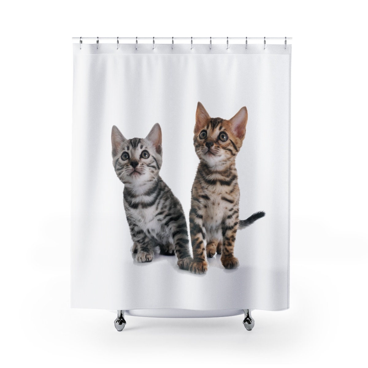 Cat Shower Curtain Bengal Kitten Funny Cute Bathroom Decor Etsy