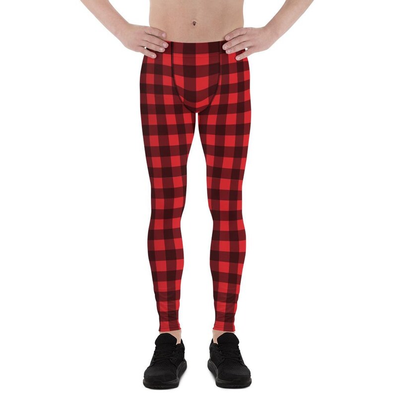 Red black Check Lumberjack Printed Yoga Sports Pants Tights Buffalo Plaid Men/'s Leggings
