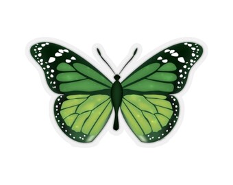 Green Monarch Butterfly Sticker, Animal Insect Cute Decal Label Phone Macbook Small Large Cool Art Computer Hydro Flask