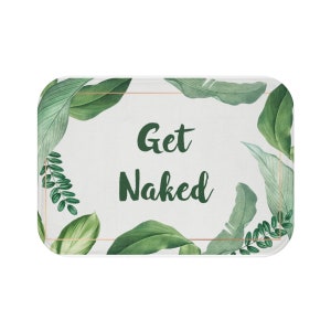 Alfombra de baño "Get Naked", divertida decoración para el suelo del baño, plantas verdes con hojas tropicales, bonita alfombra antideslizante de espuma viscoelástica. imagen 4