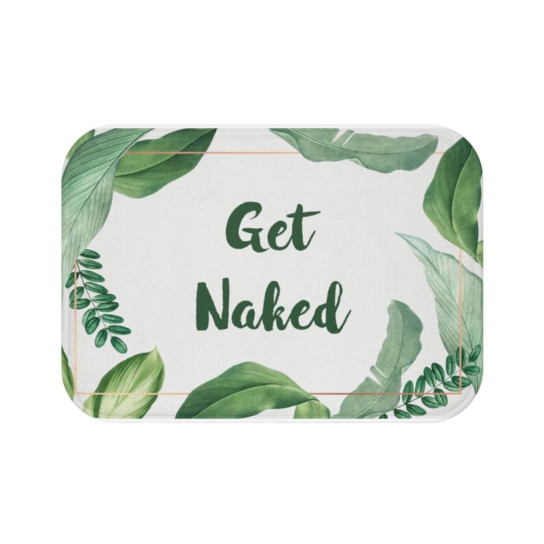 Alfombra de baño "Get Naked", divertida decoración para el suelo del baño, plantas verdes con hojas tropicales, bonita alfombra antideslizante de espuma viscoelástica. imagen 4