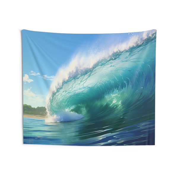 Barrel Wave Tapestry, Ocean Tropical Surf Wall Art Hanging Landscape Indoor Aesthetic Large Small Decor Bedroom College Dorm Room