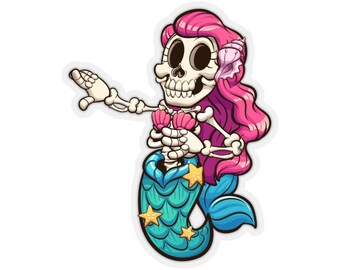 Skeleton Mermaid Sticker, Cute Kawaii Goth Character Decal Label Phone Macbook Small Large Cool Art Computer Hydro Flask
