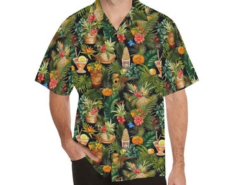 Cocktail Uomo Camicia hawaiana, Bevande Vintage Aloha Hawaii Retro Summer Tropical Beach Plus Size Cool Button Down Shirt