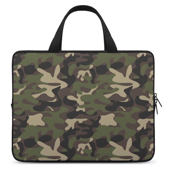 Camo Laptop Sleeve Case Handle, Camouflage Green Computer Macbook 13 15 17  inch Bag Carrying Protective Neoprene Padding Pouch Men Women
