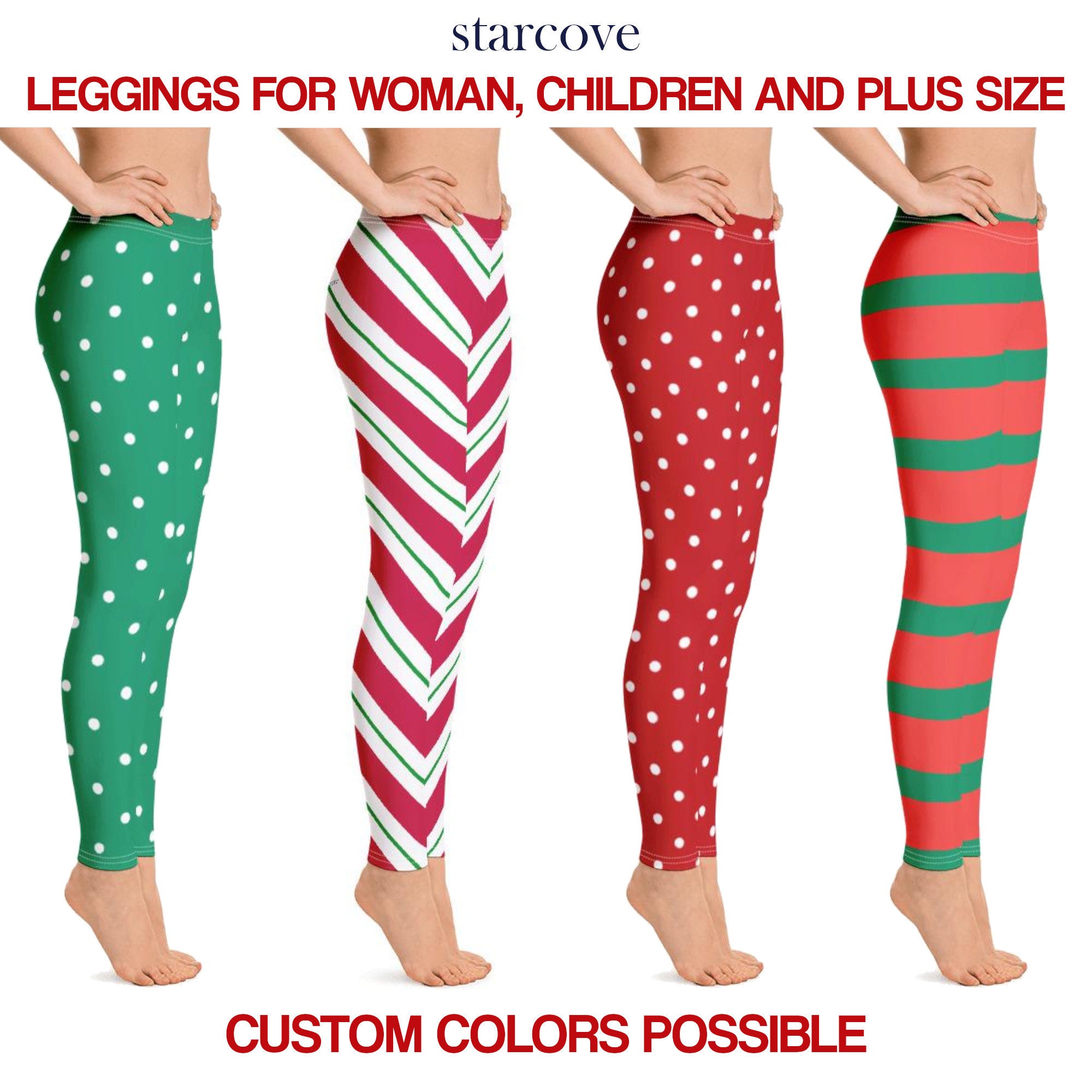 Womens Christmas Leggings  Elf Stripe Printed Pants • Brawny Line